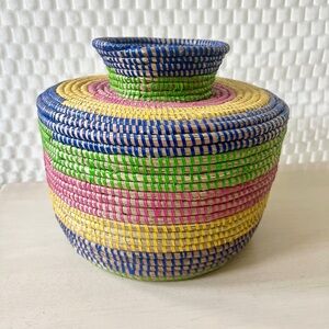 African Woven Colorful Decorative Basket - Multicolored Wicker Senegal Basket